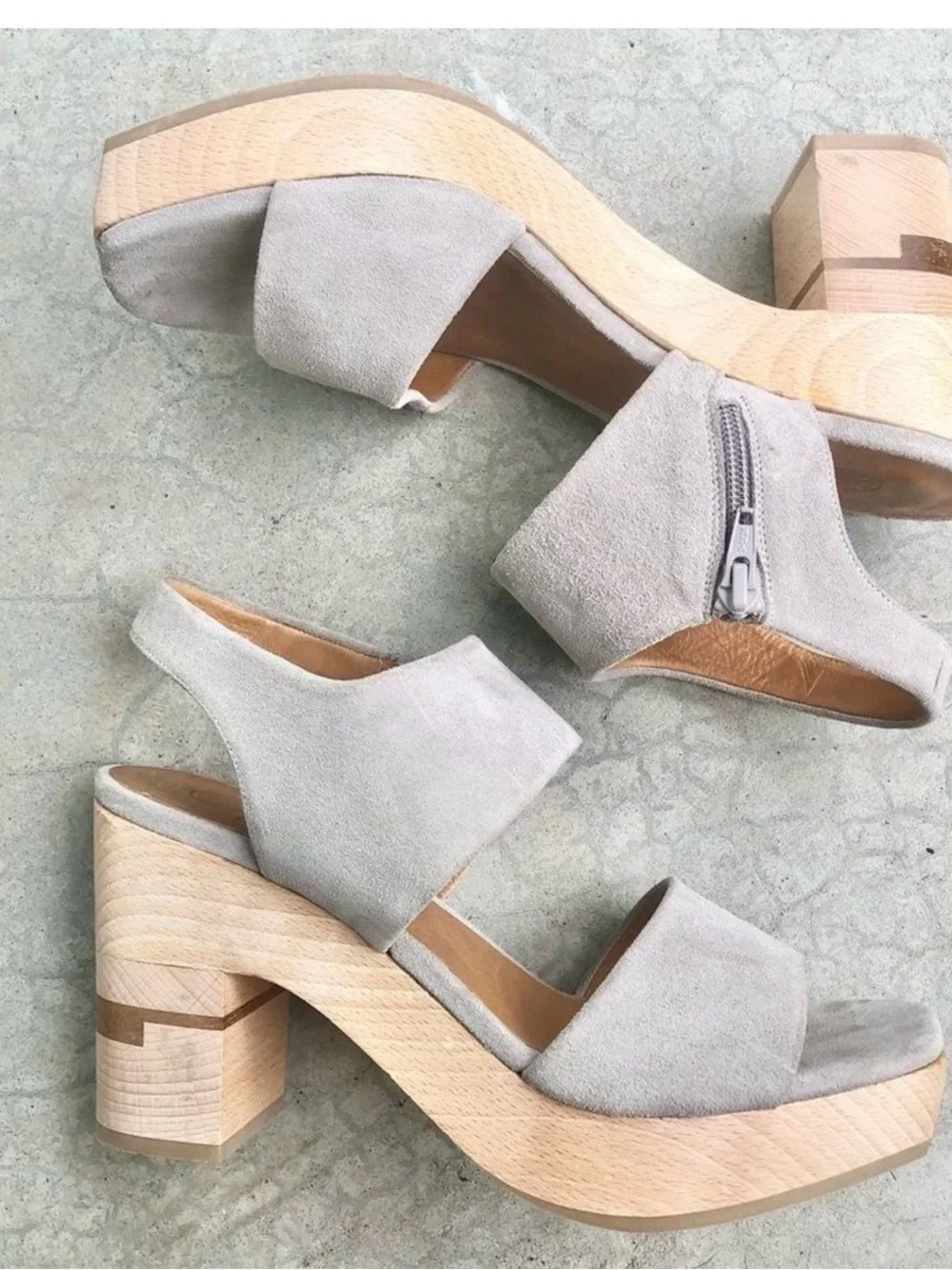 COCLICO Light Gray Suede Platform Block Heel Sandals 41 NWOB